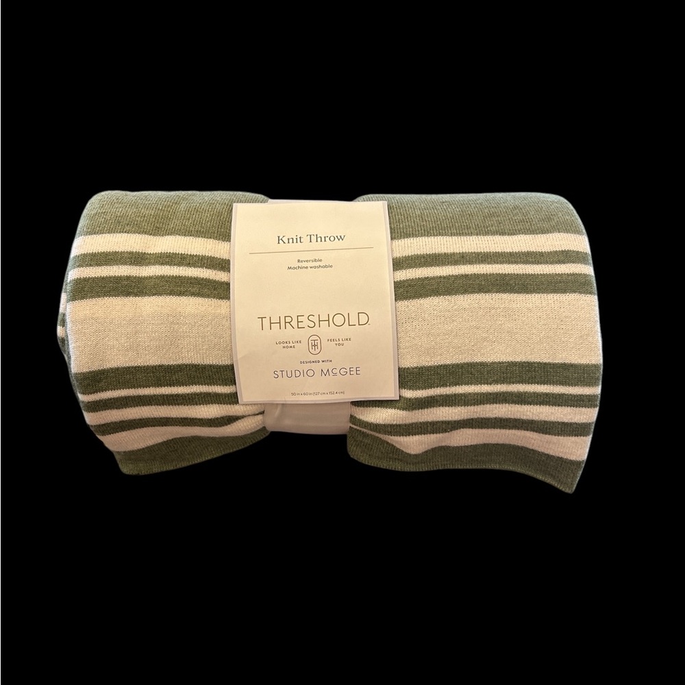 Threshold Studio McGee Green and Cream Knit Throw